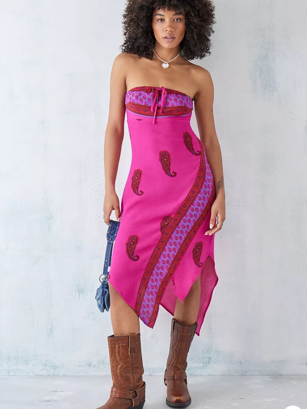 Ecote Urban Outfitters Pacy Paisley‎ Strapless Midi Dress Size Large NWT